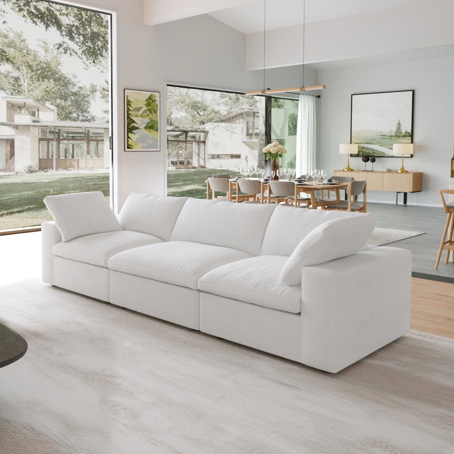 Living room inventory washable modern U-shaped 4-seat family white cloud modular combination sofa set