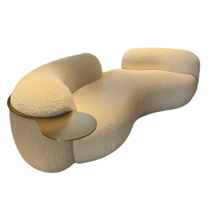Cream wind creative curved sofa light luxury Italian minimalist pea small apartment guest leisure lamb wool fabric sofa