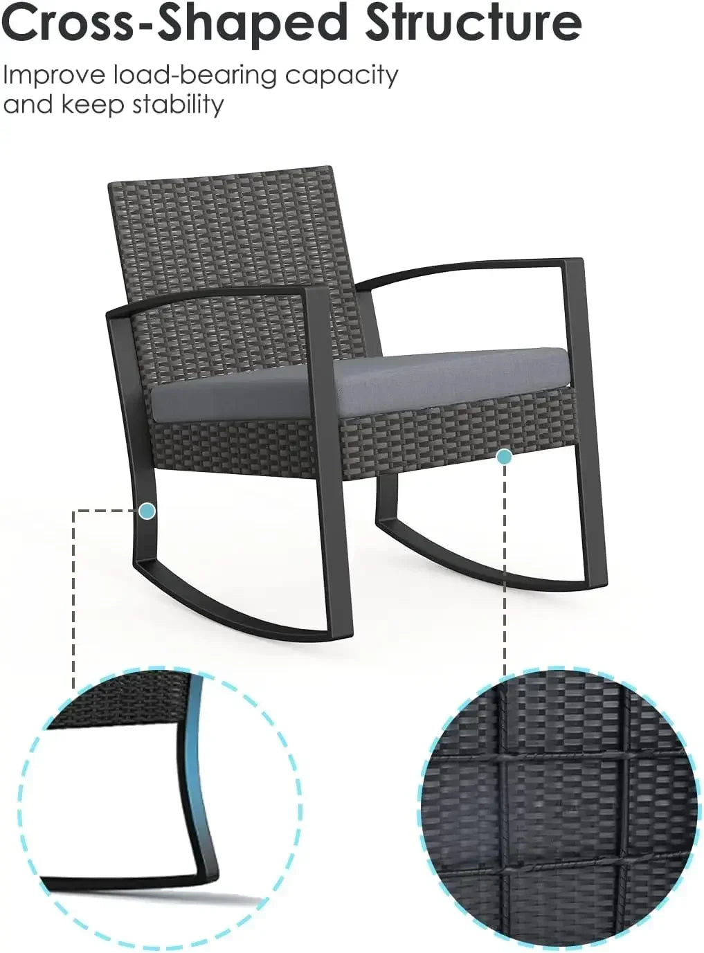 2025New3 Piece Wicker Patio Furniture Set, Outdoor Rocking Chairs, Outdoor Furniture with Table & Cushions, Patio Chairs Balcony