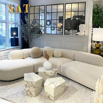 Modern Curved Sofa Set Furniture   Fabric Round White Living Room Sofa Apartment Boucle Semi-circular Sofa