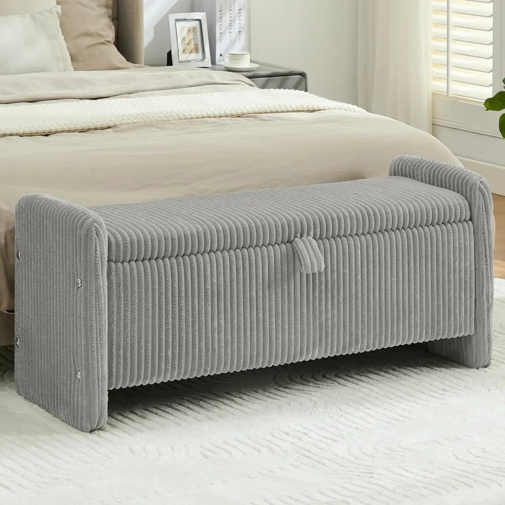 44'' Corduroy Storage Ottoman Bench, Upholstered End of Bed Storage Bench with Safety Hinge, Linear Bed Bench for Bedroom