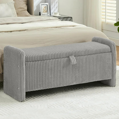 44'' Corduroy Storage Ottoman Bench, Upholstered End of Bed Storage Bench with Safety Hinge, Linear Bed Bench for Bedroom