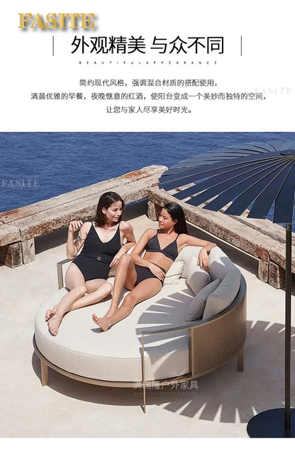 Villa Swimming Pool Outdoor Sofa Courtyard Garden Balcony Large Round Bed Beach Outdoor Lounger Champagne Gold
