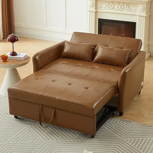 Oversized Adjustable Armchair Sleeper Sofa with USB Ports, Convertible Leather Sofa Bed for Apartments