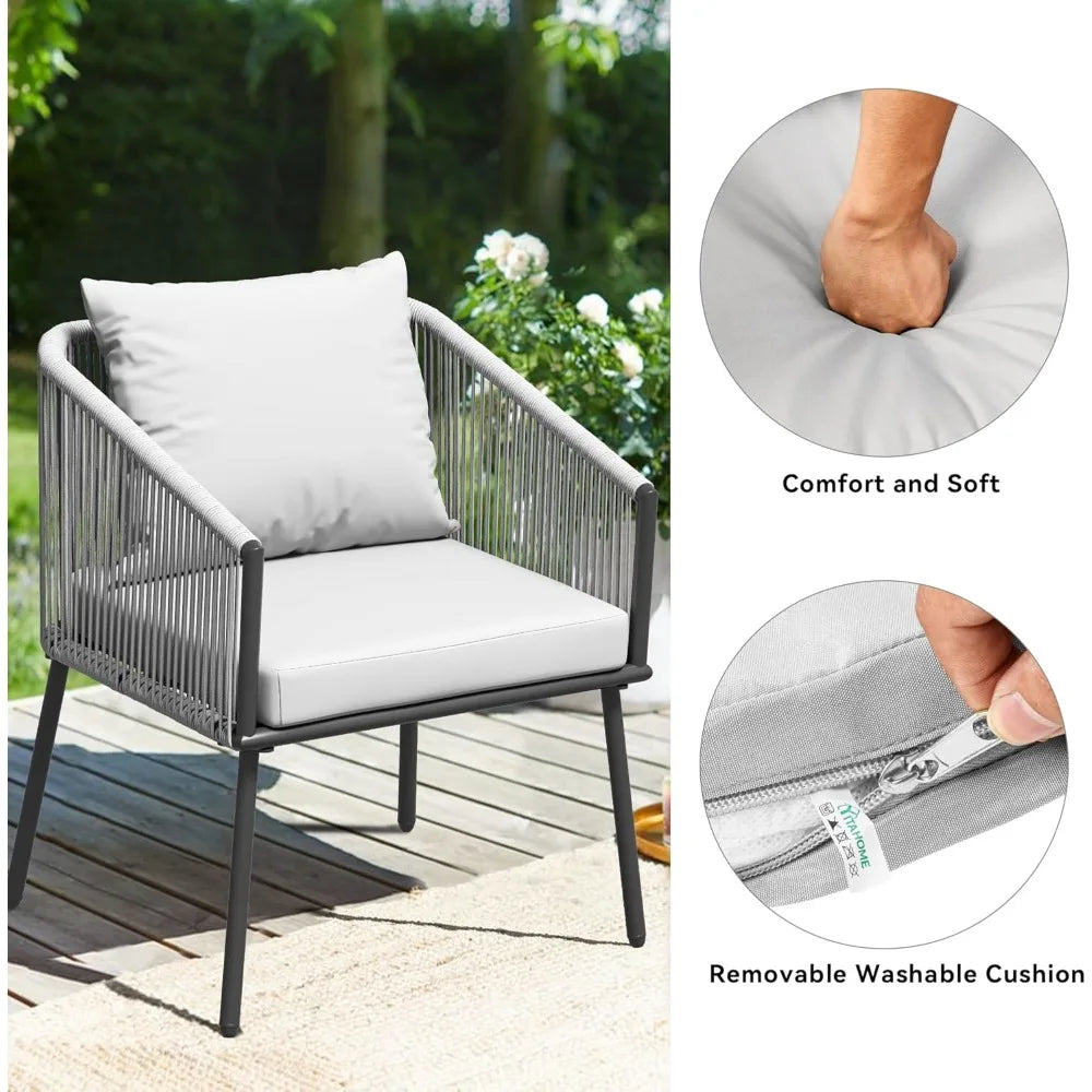 4-Piece Patio Furniture Wicker Outdoor Bistro Set, All Weather Rattan Loveseat Gray Rope Conversation Sets with Soft Cushions a