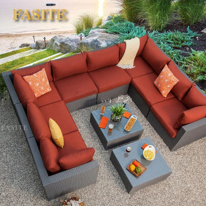 Budget-friendly Outdoor Rattan Woven Sofa, Outdoor Garden, Villa, Courtyard Balcony, Casual Corner Sofa, Coffee Table