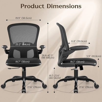 Ergonomic Office Chair with Adjustable Lumbar Support, Mesh Backrest, Flip-up Armrests, Black