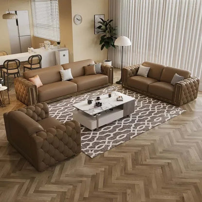 mHigh-end Stainless Steel And Titanium Edge Sofa Set Living Room Furniture Sponge Leather L Shape Sofas l