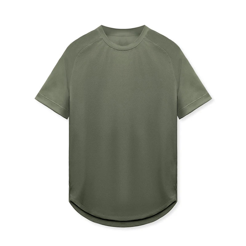 Men Summer Running Shirt Casual Solid Color Round Neck Quick-Drying Short Sleeve Athletic Tops for Streetwear