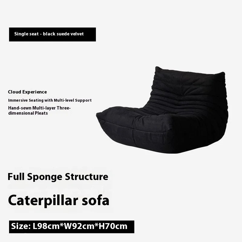 Caterpillar Floor Sofa Lazy Chair Single Seat High Density Foam Recliner Modern Lounge Couch for Bedroom Living Room Balcony