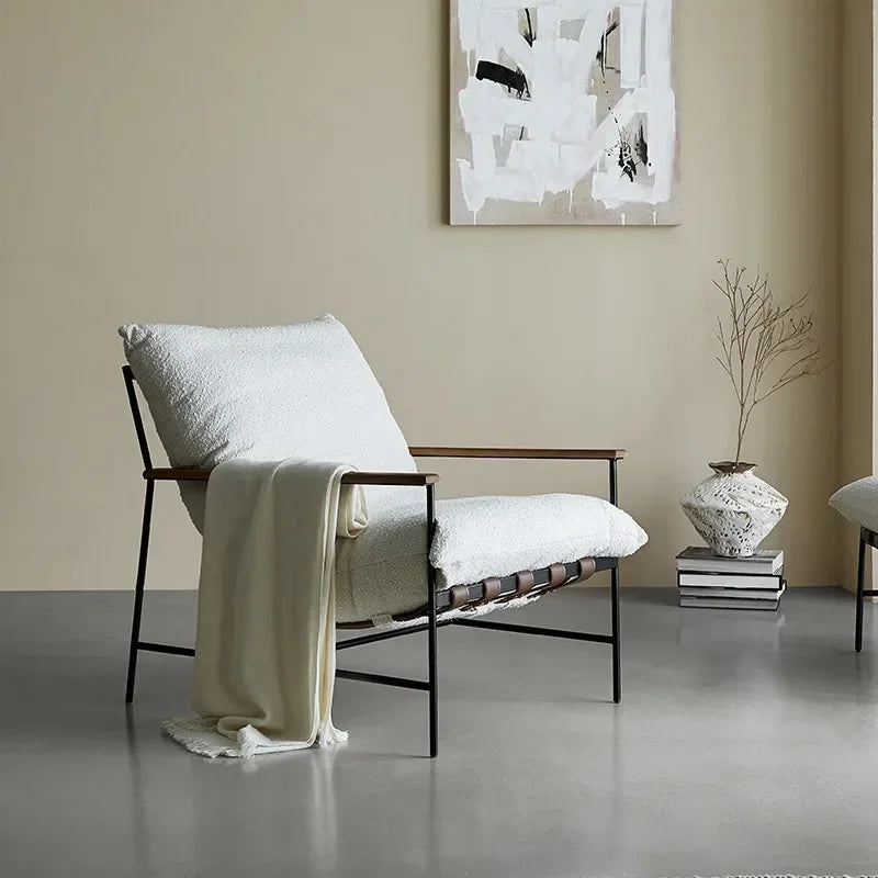 Designer Cream Style Fabric Recliner Living Room Balcony Leisure Saddle Leather Single Sofa Chair