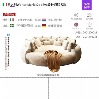 Designer Girls Modern Beds 200×180cm Luxury Italian King Size Bedroom Bed Double Loft Round Adults Cama Matrimonial Furniture