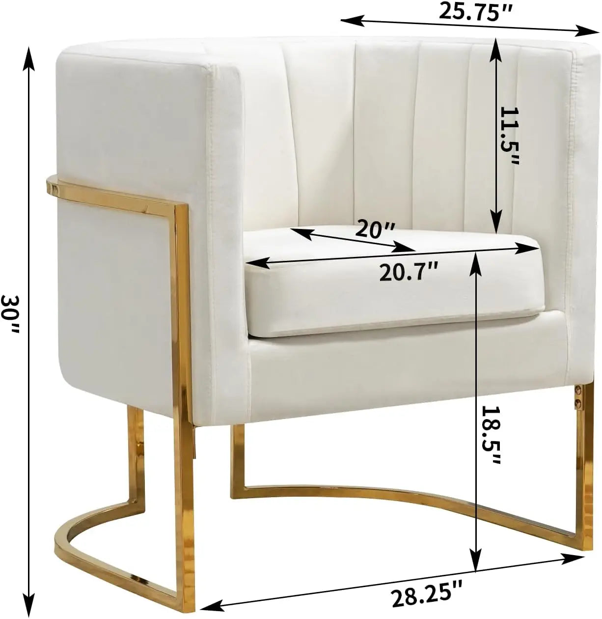 Modern Velvet Accent Chair with Gold Metal Legs, Upholstered Barrel Armchair for Living Room or Bedroom, White