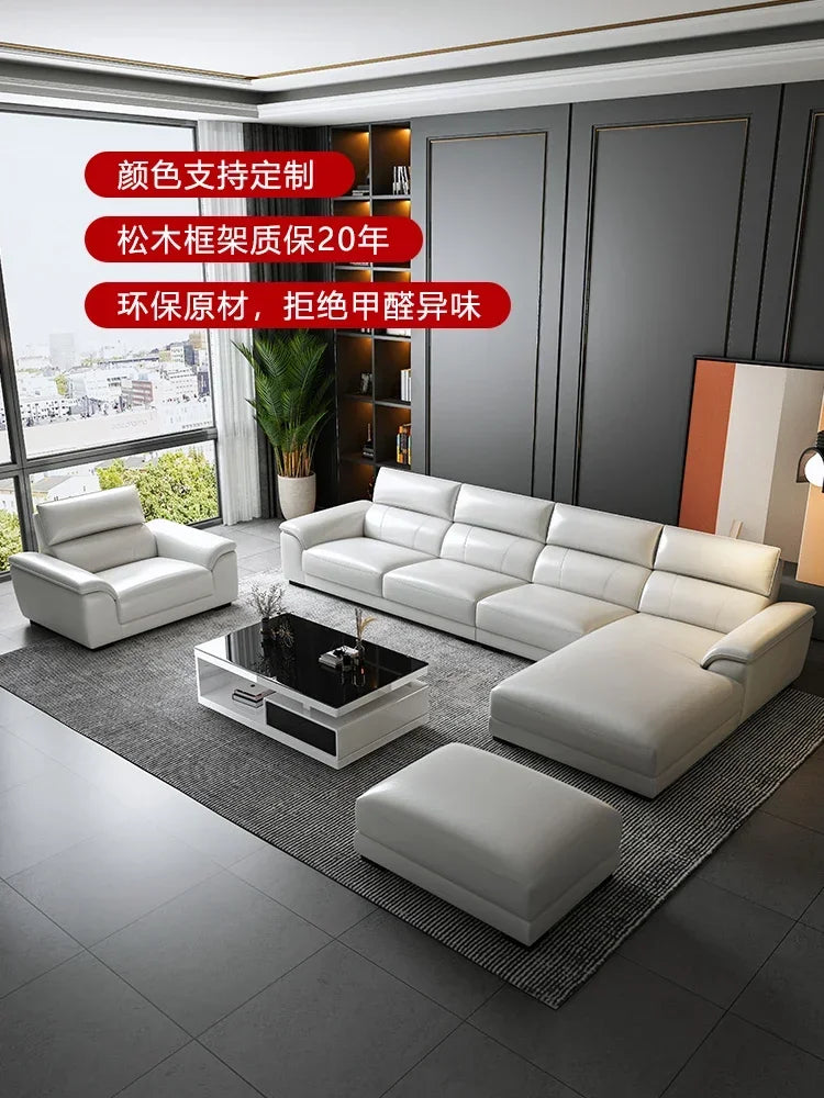 Italian style leather sofa size modern simple high-end cowhide living room sofa set living room combination sofa furniture
