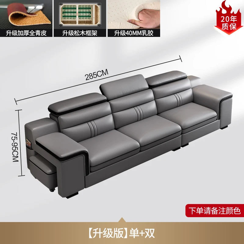 Genuine Leather Sofa Cowhide Modern Wireless Charging Smart Audio Sofa Living Room Corner Combination Divano Home Furniture