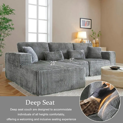 108" L-Shaped Cloud Couch for Living Room, Comfy Fluffy Memory Foam Deep Seat Modular Sectional Sofa with Left Chaise, Dark Grey