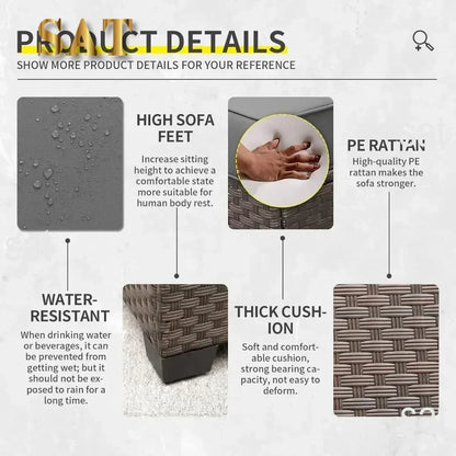 /-Patio Furniture 9 Piec Set with Cushions and 45” Gas fire Pit Table, Outdoor PE Rattan Sectional Conversation Sofa Set