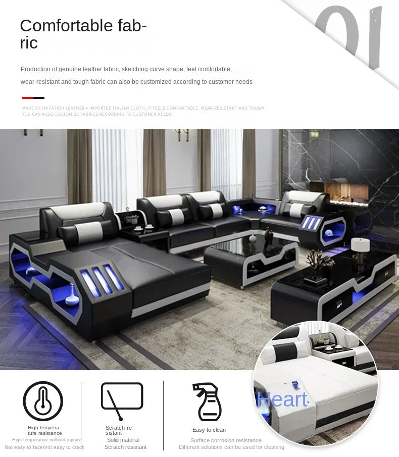 Functional living room comfortable sofa Large led creative sofa combination online celebrity style leisure sofa customization