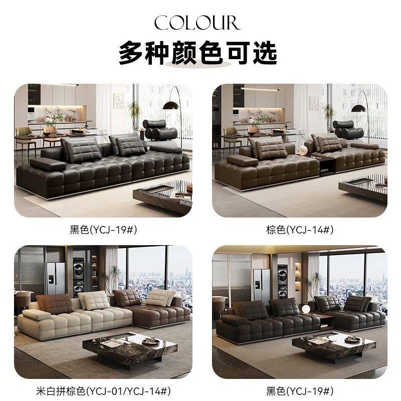Lawrence leather sofa full green leather living room 2025 new minimalist straight row