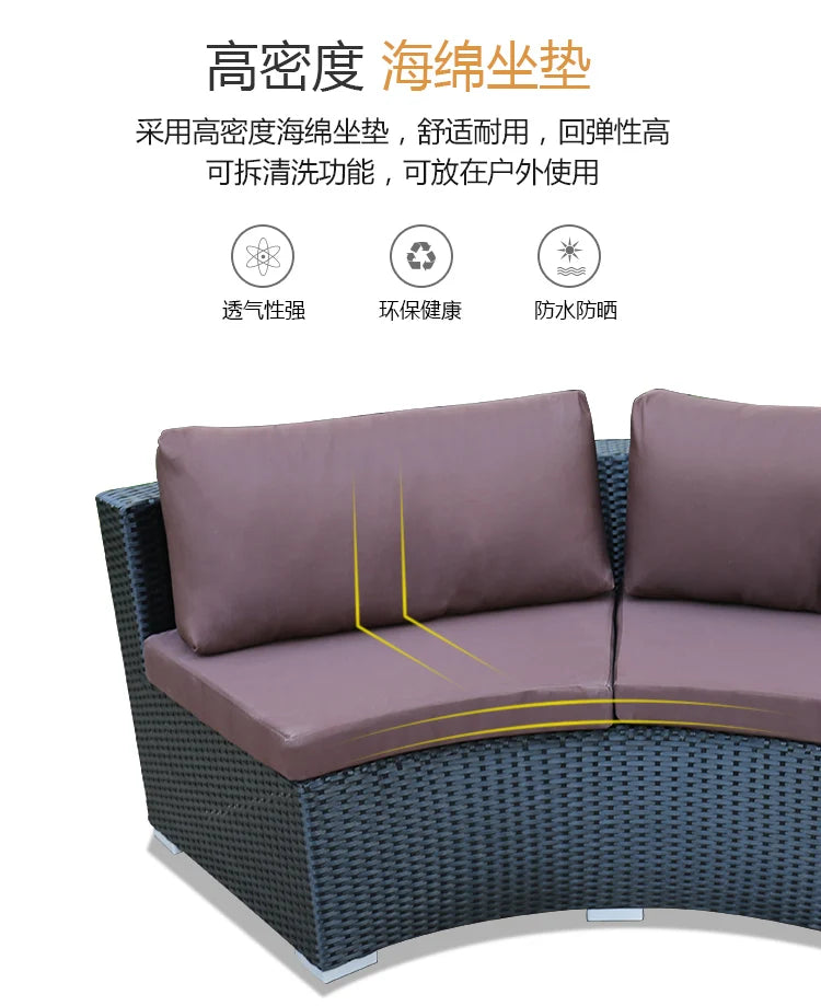 Combination leisure villa, semi-circular rattan sofa outdoor hotel curved living room sofa