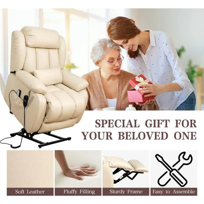 Recliner Chair for Adults, Dual Motor Power Lift Chair, Infinite Position, Lay Flat Lift, Massage and Heating, Exten