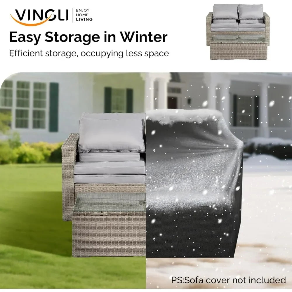 6-Piece Outdoor Wicker Sectional Furniture Set ，Space-Saving Design and Ottomans for Patio Conversation Area