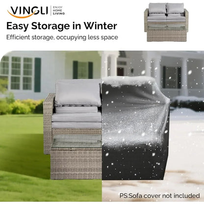 6-Piece Outdoor Wicker Sectional Furniture Set ，Space-Saving Design and Ottomans for Patio Conversation Area