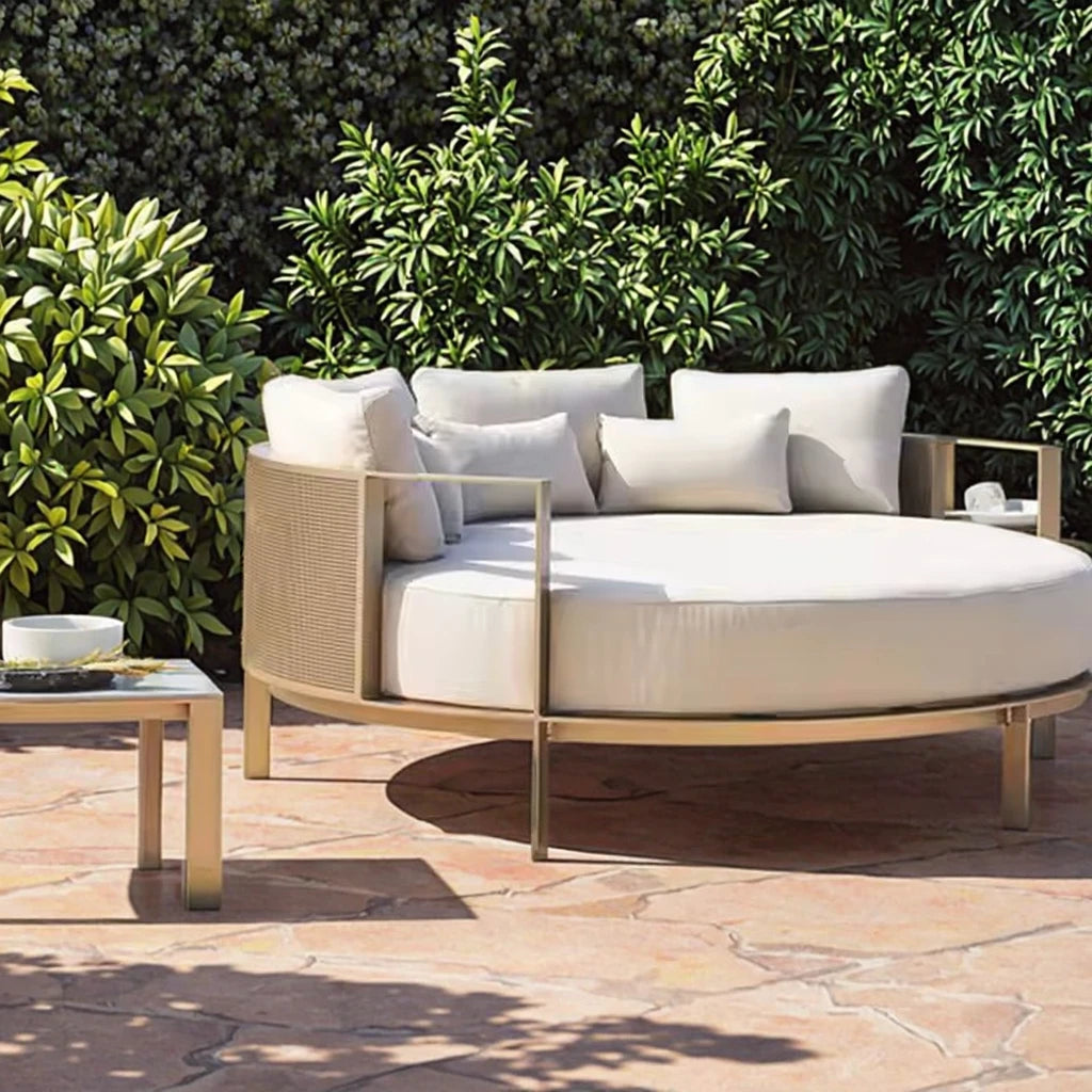Modern design outdoor aluminum frame garden furniture relaxing beach loungers and hotel fabric round sofa bed