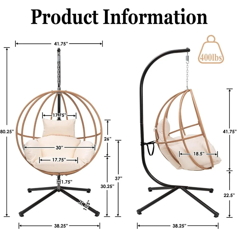 Outdoor Balcony Egg Swing Chair with Cushion for Patio Relaxation