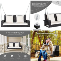 Two-Seat Outdoor Patio Rattan Wicker Swing with 7.9 Ft Steel Chains and Comfortable Backrest for Relaxation