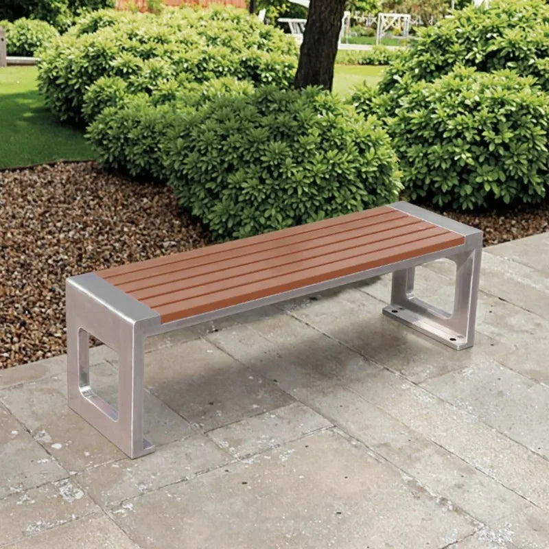 Dossier de jardin en fer forgé, banc de loisirs solide Anti-Corrosion, banc d'extérieur moderne en acier inoxydable, plastique et bois, Patio Park