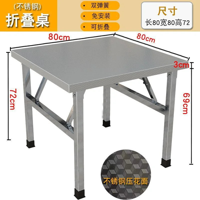 Square Folding Utility Table Home Restaurant Stainless Steel Dinner Tables Outdoor Indoor Portable Foldable Wedding Dining Table
