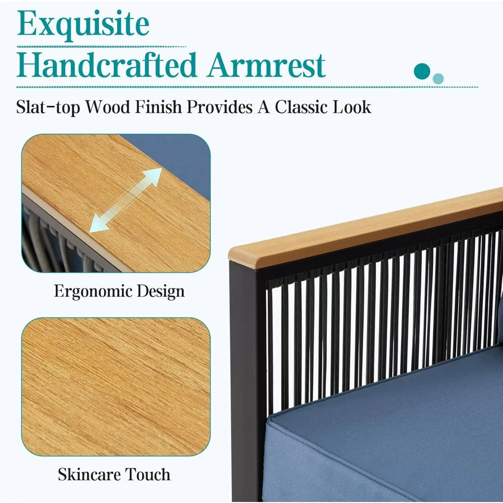 6 Pieces Funriture Sets,Metal Patio Furniture Set, 5 Seats Modern Outdoor Conversation Set Sectional Sofa with Ottomans,3-Seat