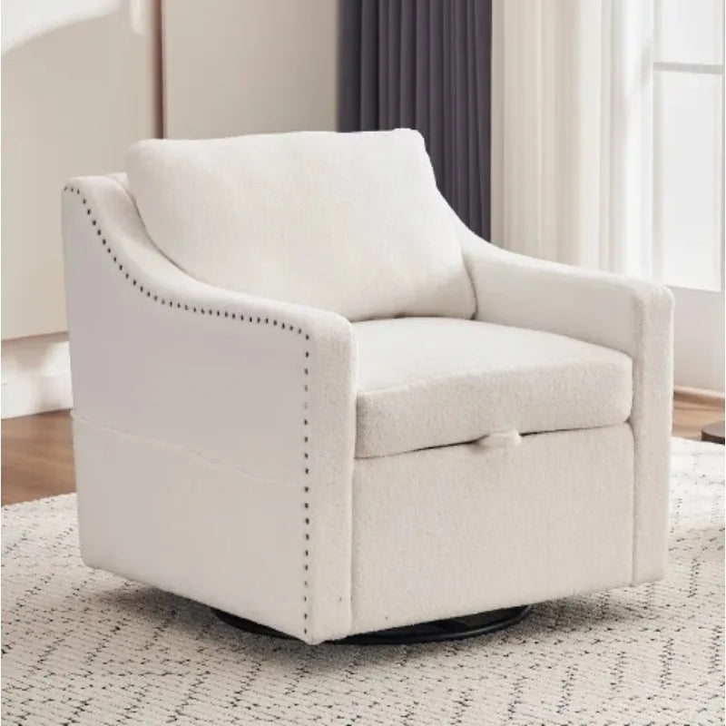 Teddy Fabric Swivel Accent Chair Single Sofa Chair with Upholstered One Back Pillow Armrest Rivets for Home Office Living Room
