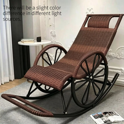 Adult Rattan Rocking Chair, Outdoor Leisure Recliner, Nap Swing Chair for Living Room Balcony Elderly Relaxation