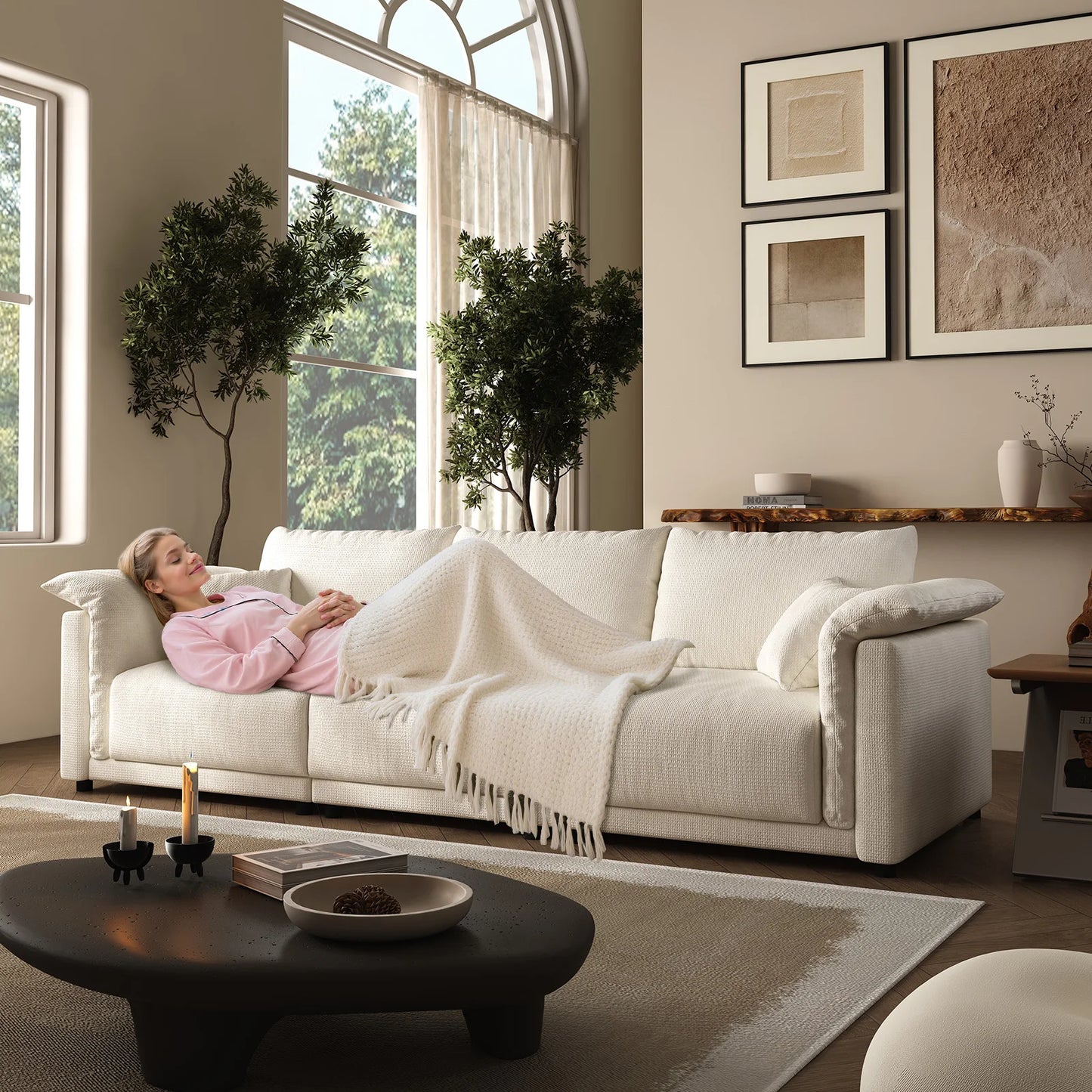 98.5" Cloud Modular Sectional Sofa Minimalist 3-Seats Sofa Couch Convertible Couch Deep Seat Couches for Living Room Sofa Sets