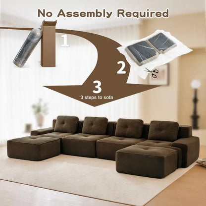 Cloud Modular Sectional Sofa with 2 Storage Ottomans 160.6" Down Filled Comfort U Shaped Sofa Minimalist Wide Deep Seat Couch