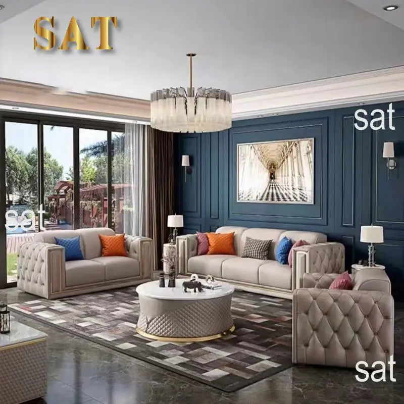 / Modern New Design Luxury Couch With Brass Legs Plush Leather Sofa Living Room Furniture