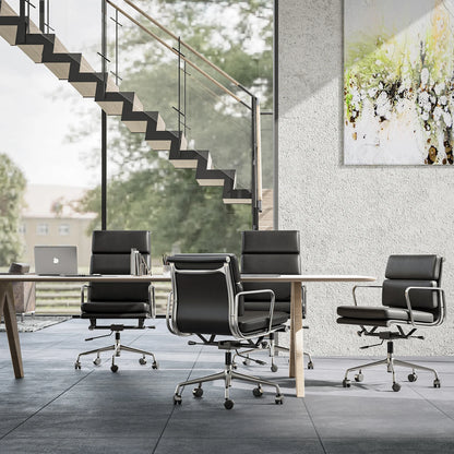 Classic Office Chair Genuine Leather Executive Desk with Lumbar Support Ergonomic Computer Chair with Aluminum Arms Office Room