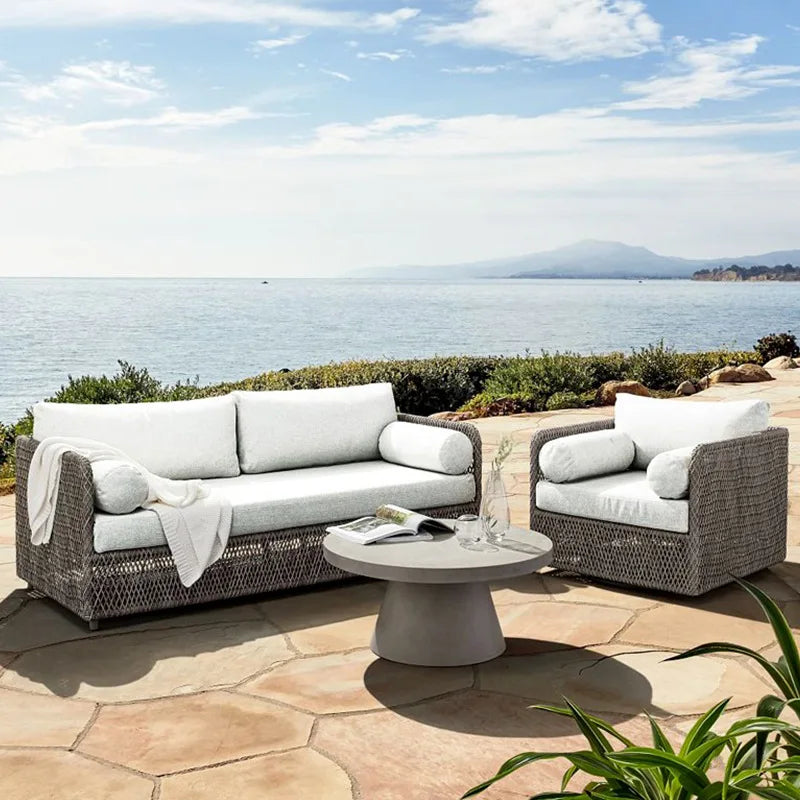 Outdoor sofa teak PE rattan sofa outdoor garden sun protection leisure courtyard rattan chair sofa