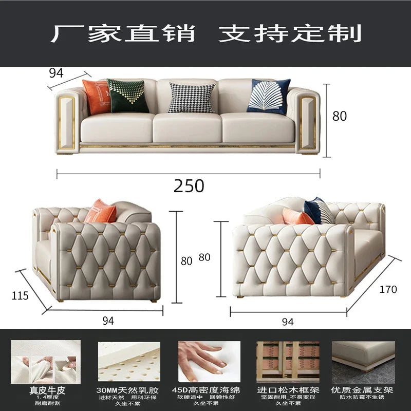 A2-7   new light luxury leather sofa living room combination size modern simple first-layer cowhide sofa