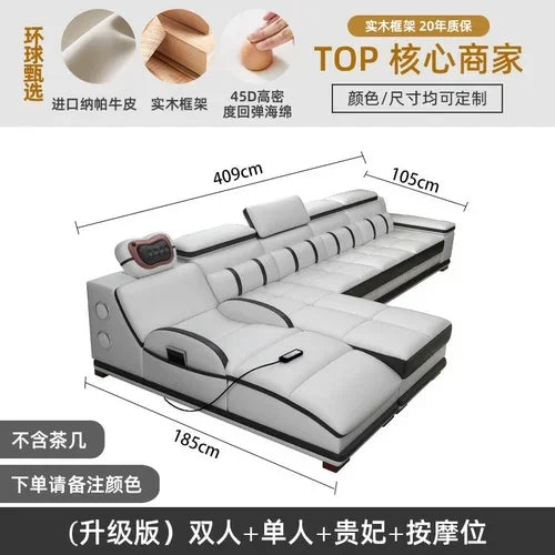 Massage sofa minimalist top layer cowhide home living room Italian minimalist leather art