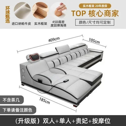 Massage sofa minimalist top layer cowhide home living room Italian minimalist leather art