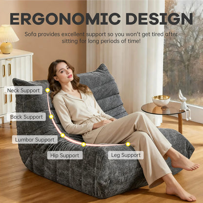 Adult-sized, super-large bean bag chair  with memory foam filling, faux fur-like casual chair, ergonomic design, new model cater