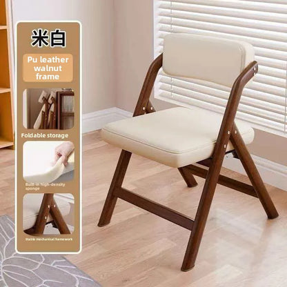 PU Leather Folding Chair Metal Frame Wood Grain Finish Comfortable Padded Seat Space Saving Dining Office Makeup Desk Chair