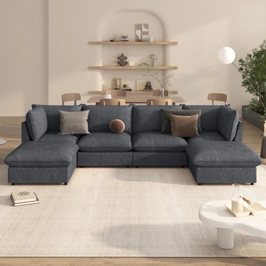 Modern Large U-Shape Sectional Sofa, 2 Large Chaise with Removable for Living Room