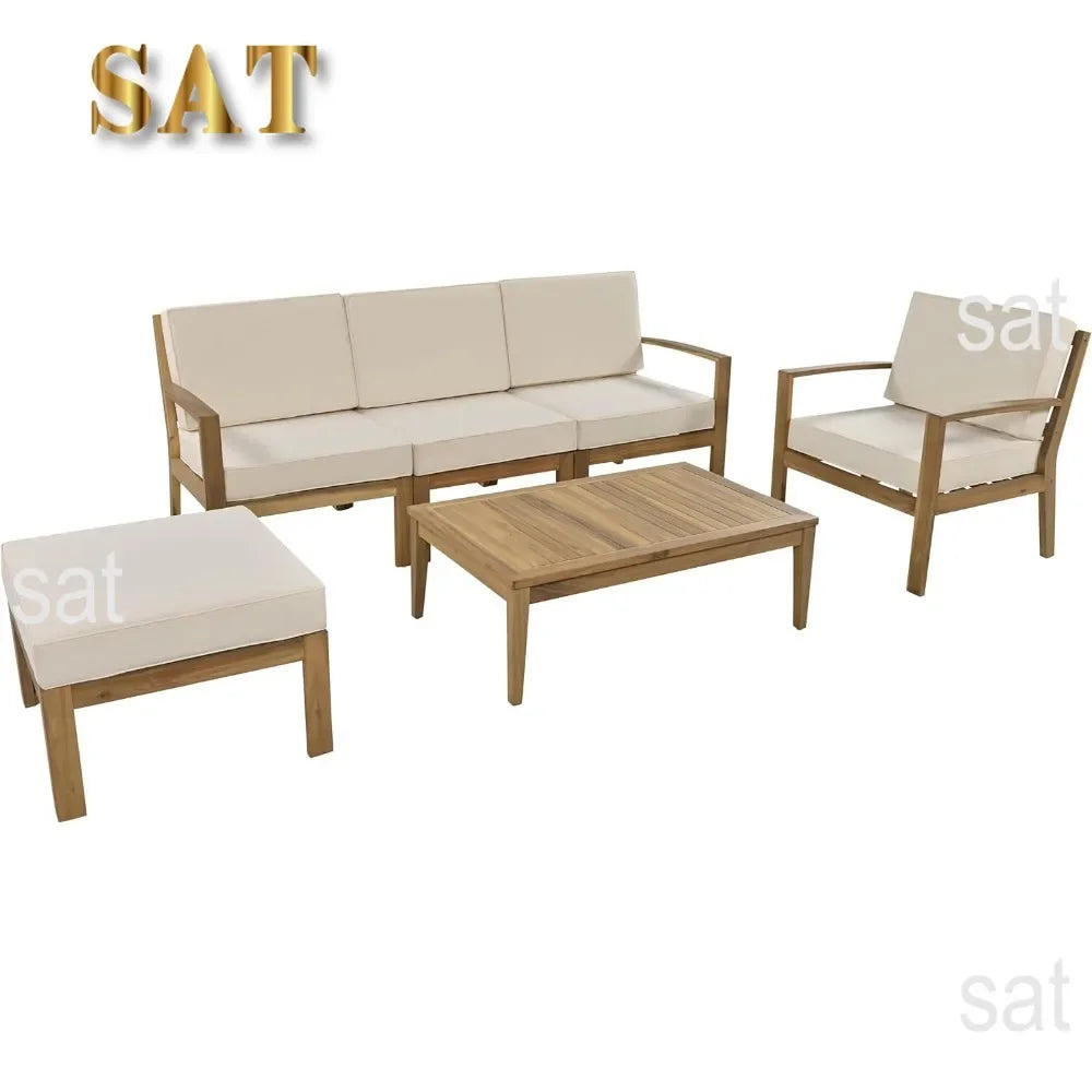 K 6 Piece Patio Sectional Sofa Set with 3-Seats Couch,Coffee Table, Ottoman and Removable Cushion for Garden Poolside