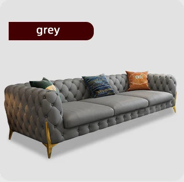 leather sofa setLight luxury sofa combination high-end living room furniture  Italian stainless steel modern art