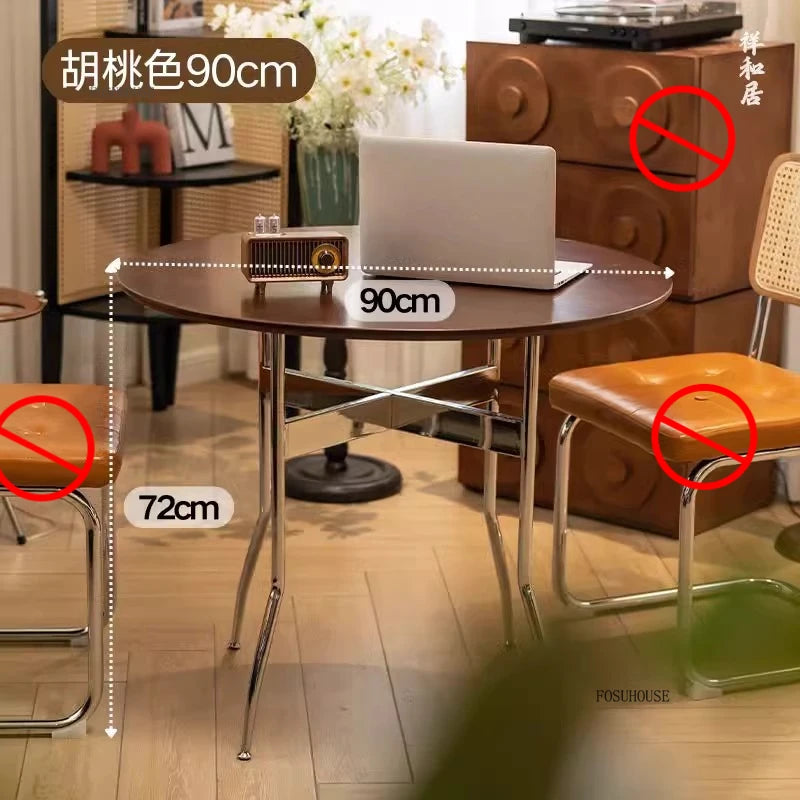Stainless Steel Solid Wood Round Dining Tables Home Small Round Table Medieval Style Retro Folding Table for Kitchen Furniture