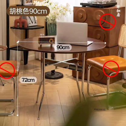 Stainless Steel Solid Wood Round Dining Tables Home Small Round Table Medieval Style Retro Folding Table for Kitchen Furniture